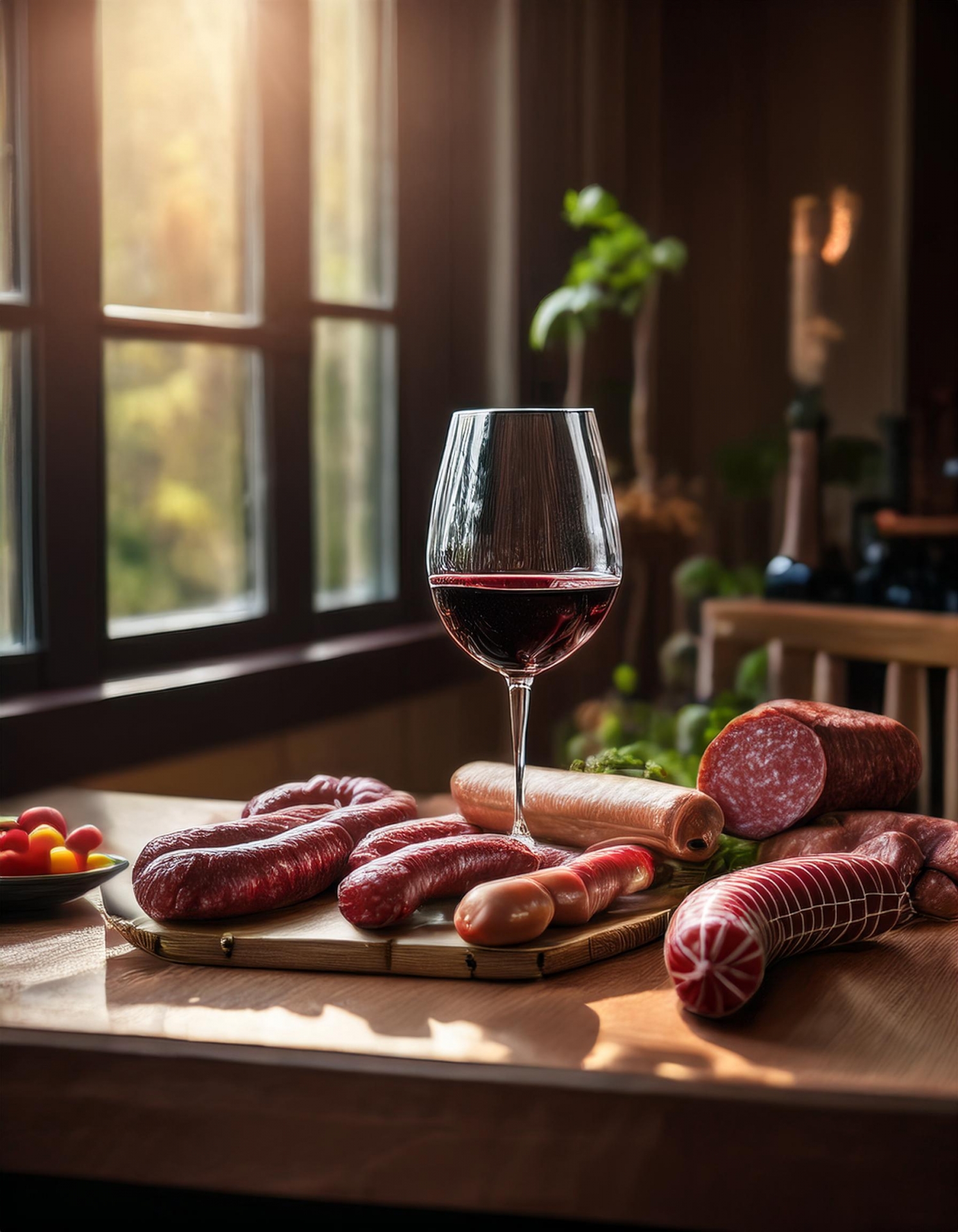 レストランのワインと食事